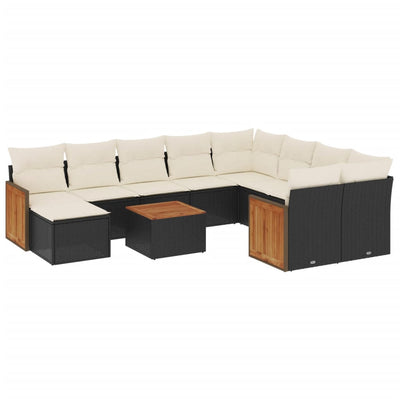 11 Piece Garden Sofa Set with Cushions Black Poly Rattan