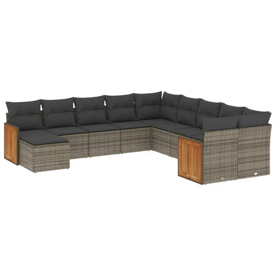 11 Piece Garden Sofa Set with Cushions Grey Poly Rattan