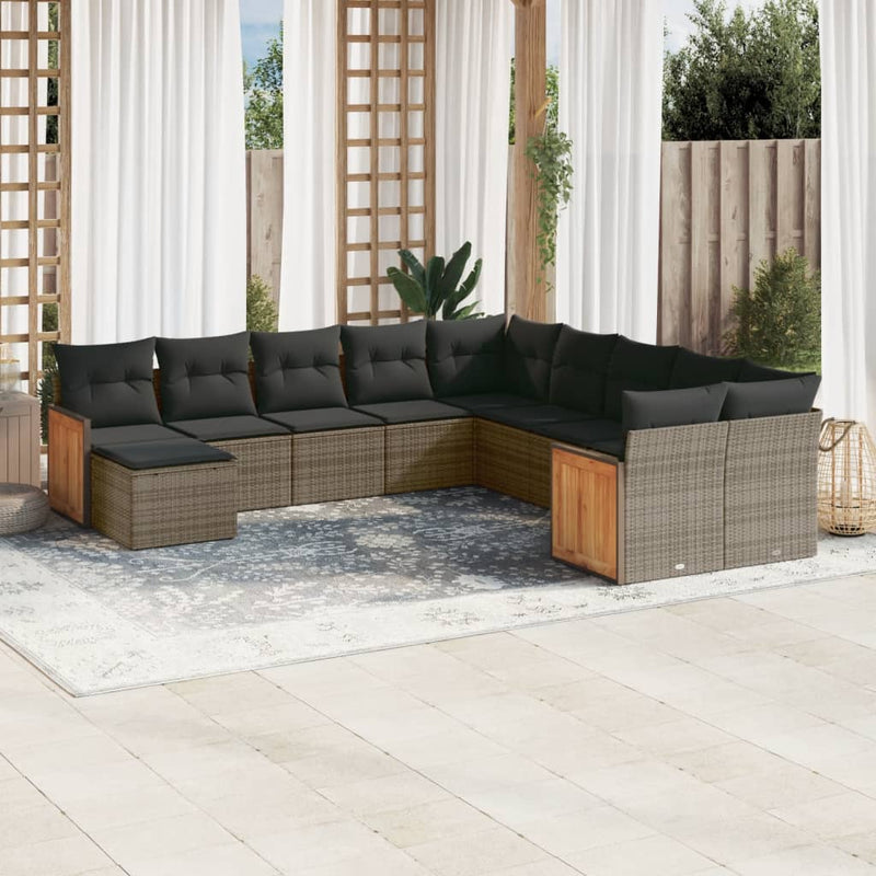 11 Piece Garden Sofa Set with Cushions Grey Poly Rattan