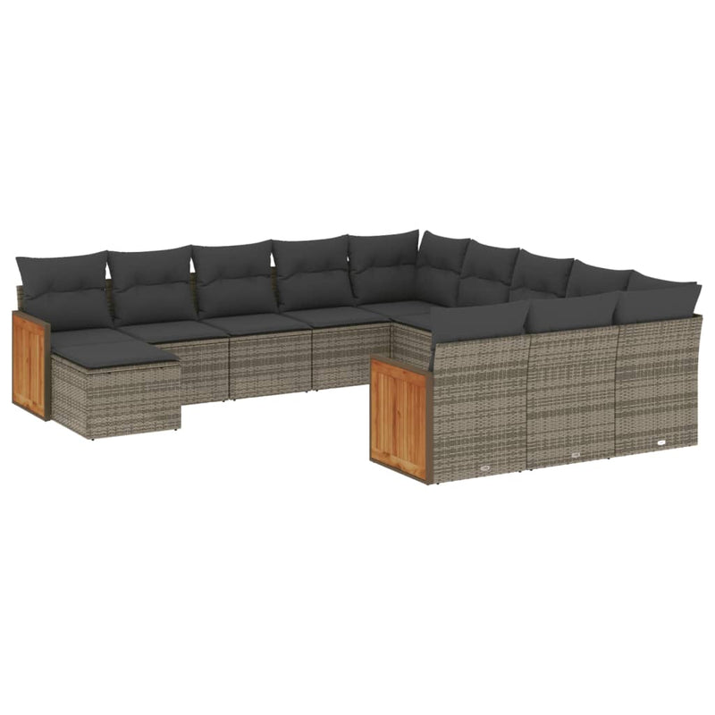 12 Piece Garden Sofa Set with Cushions Grey Poly Rattan