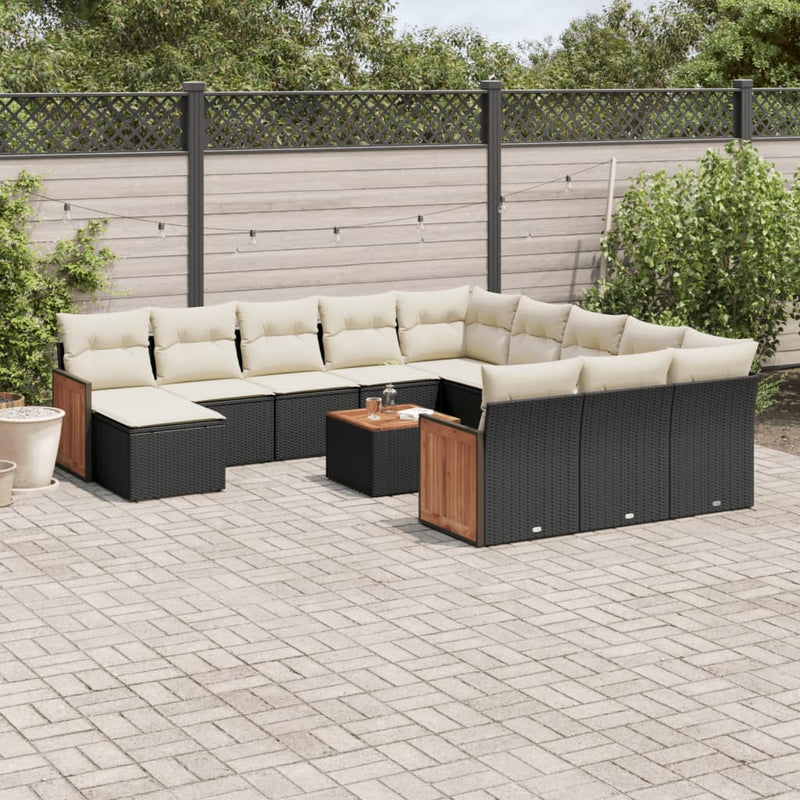 13 Piece Garden Sofa Set with Cushions Black Poly Rattan