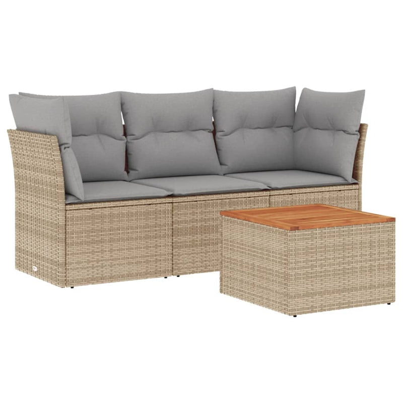 4 Piece Garden Sofa Set with Cushions Beige Poly Rattan