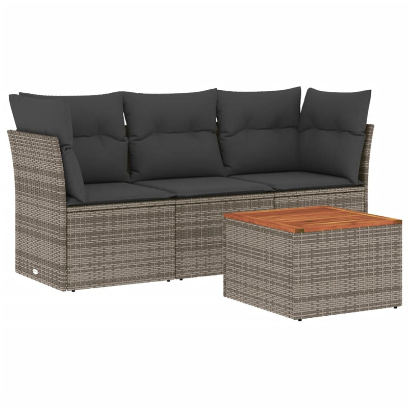 4 Piece Garden Sofa Set with Cushions Grey Poly Rattan