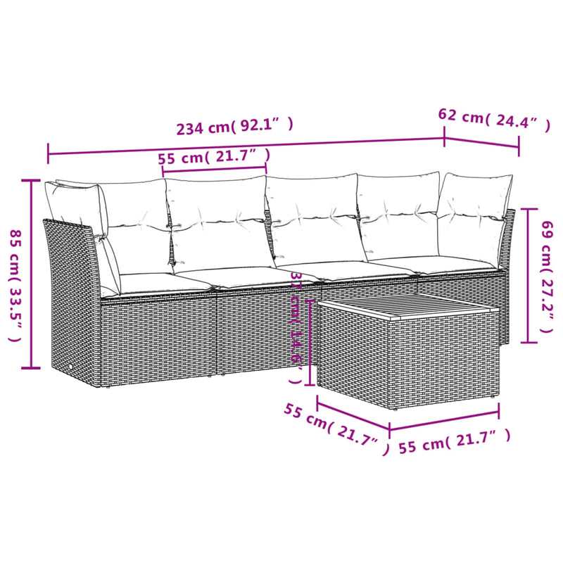 5 Piece Garden Sofa Set with Cushions Beige Poly Rattan