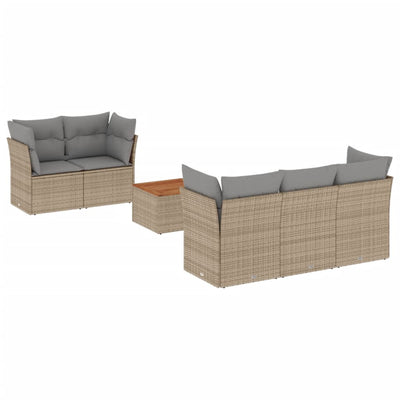 6 Piece Garden Sofa Set with Cushions Beige Poly Rattan