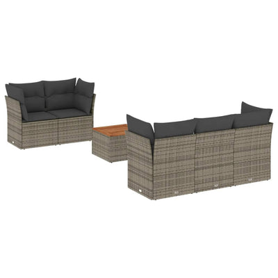 6 Piece Garden Sofa Set with Cushions Grey Poly Rattan