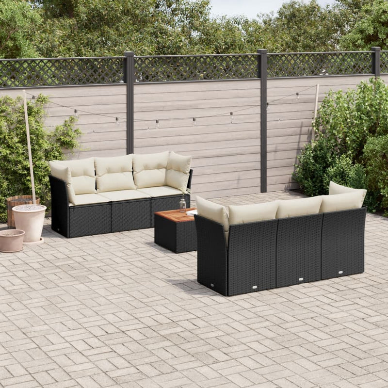 7 Piece Garden Sofa Set with Cushions Black Poly Rattan