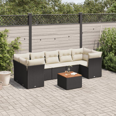 8 Piece Garden Sofa Set with Cushions Black Poly Rattan