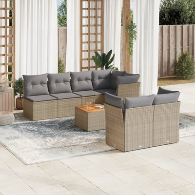 8 Piece Garden Sofa Set with Cushions Beige Poly Rattan