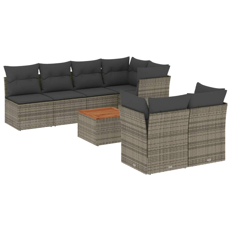 8 Piece Garden Sofa Set with Cushions Grey Poly Rattan