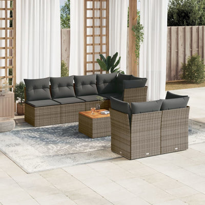 8 Piece Garden Sofa Set with Cushions Grey Poly Rattan