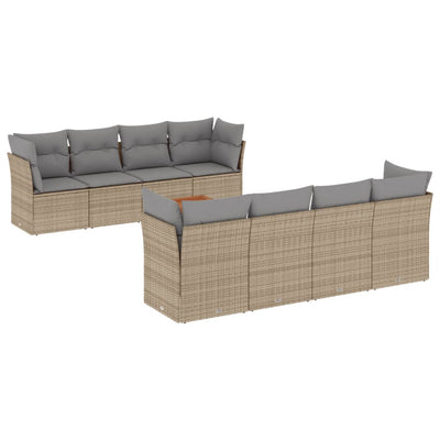 9 Piece Garden Sofa Set with Cushions Beige Poly Rattan