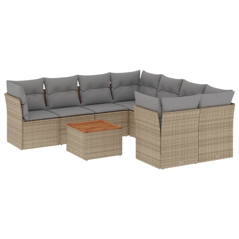 9 Piece Garden Sofa Set with Cushions Beige Poly Rattan