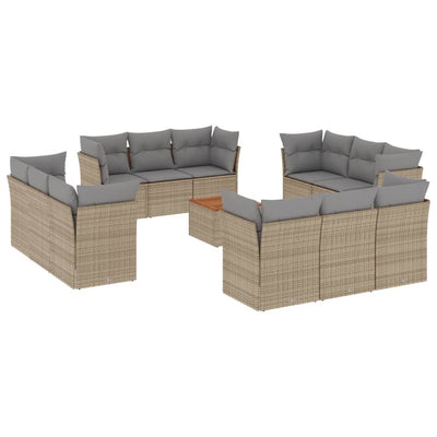 13 Piece Garden Sofa Set with Cushions Beige Poly Rattan