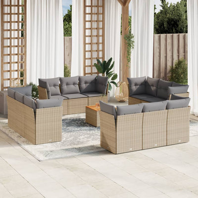 13 Piece Garden Sofa Set with Cushions Beige Poly Rattan