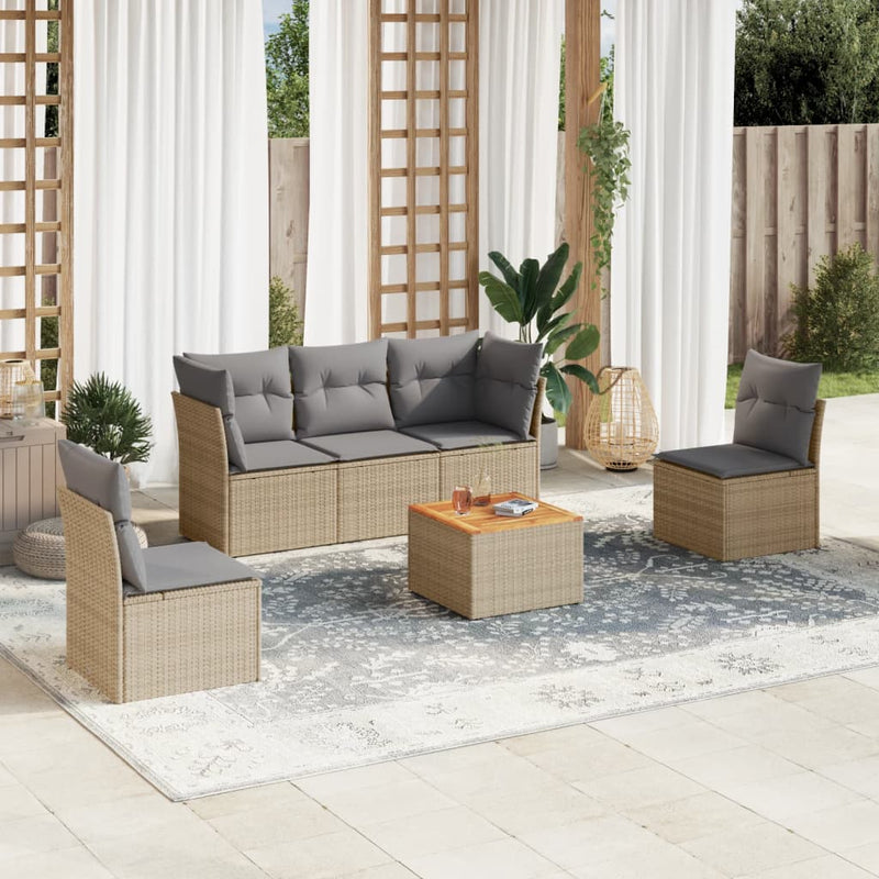 6 Piece Garden Sofa Set with Cushions Beige Poly Rattan