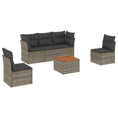 6 Piece Garden Sofa Set with Cushions Grey Poly Rattan