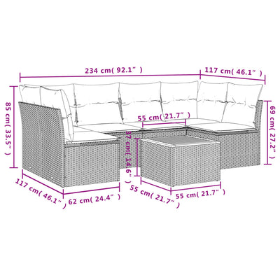 7 Piece Garden Sofa Set with Cushions Grey Poly Rattan