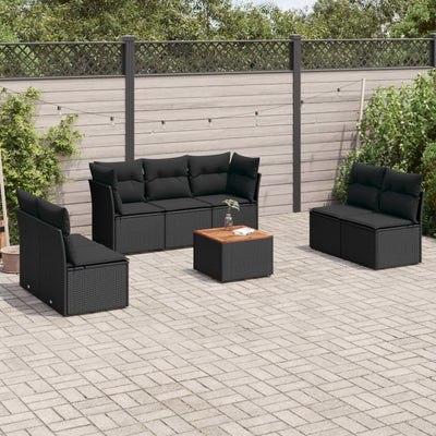 8 Piece Garden Sofa Set with Cushions Black Poly Rattan