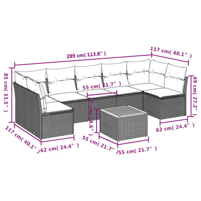 8 Piece Garden Sofa Set with Cushions Black Poly Rattan