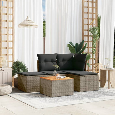 5 Piece Garden Sofa Set with Cushions Grey Poly Rattan