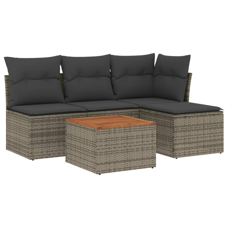 5 Piece Garden Sofa Set with Cushions Grey Poly Rattan