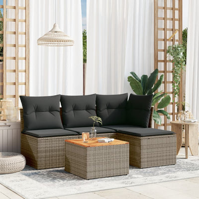 5 Piece Garden Sofa Set with Cushions Grey Poly Rattan