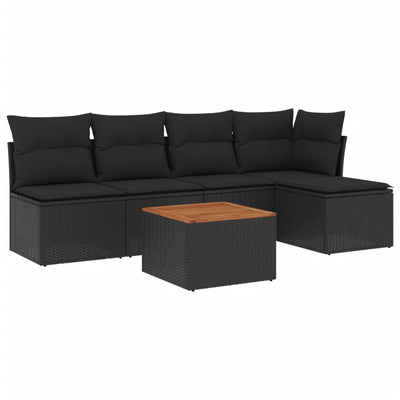 6 Piece Garden Sofa Set with Cushions Black Poly Rattan