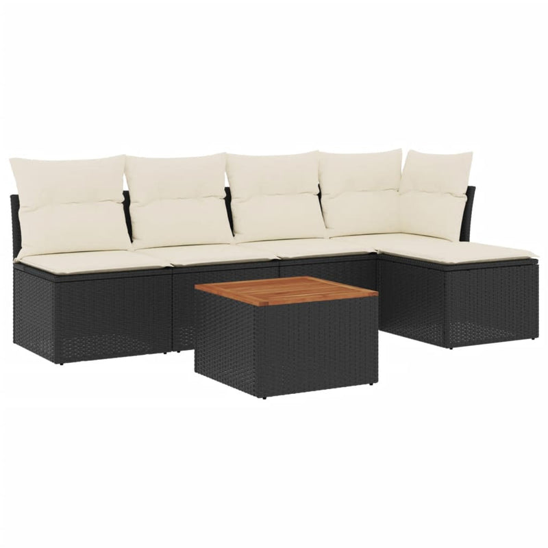 6 Piece Garden Sofa Set with Cushions Black Poly Rattan