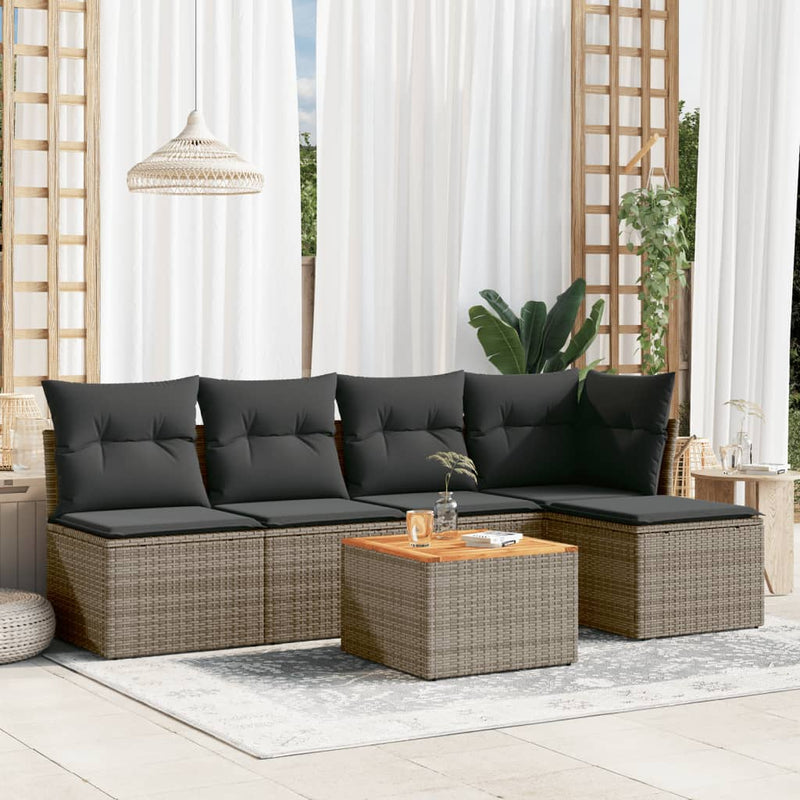 6 Piece Garden Sofa Set with Cushions Grey Poly Rattan