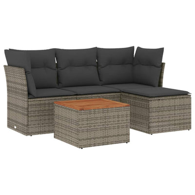 5 Piece Garden Sofa Set with Cushions Grey Poly Rattan