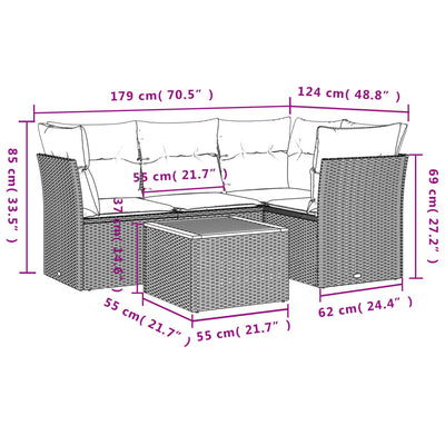 5 Piece Garden Sofa Set with Cushions Beige Poly Rattan