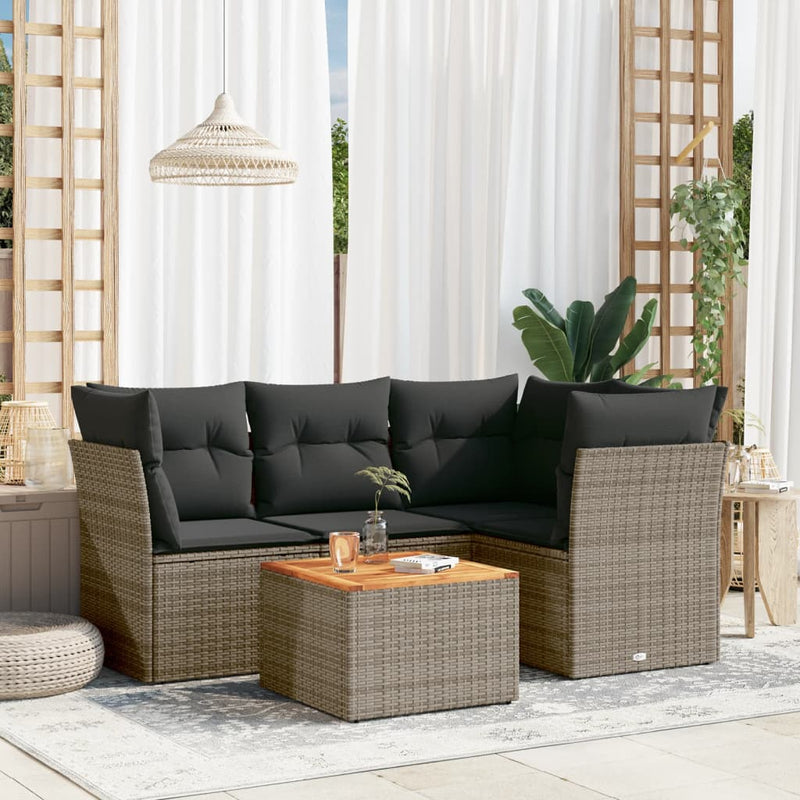 5 Piece Garden Sofa Set with Cushions Grey Poly Rattan