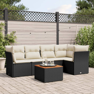 6 Piece Garden Sofa Set with Cushions Black Poly Rattan