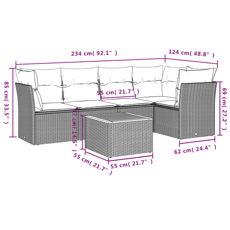 6 Piece Garden Sofa Set with Cushions Beige Poly Rattan