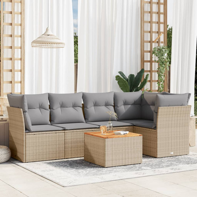 6 Piece Garden Sofa Set with Cushions Beige Poly Rattan