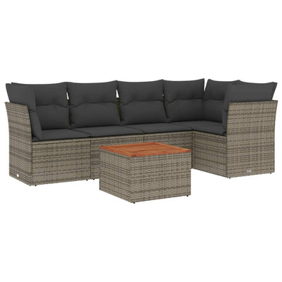 6 Piece Garden Sofa Set with Cushions Grey Poly Rattan