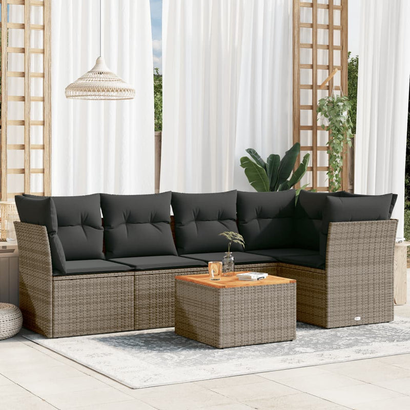 6 Piece Garden Sofa Set with Cushions Grey Poly Rattan