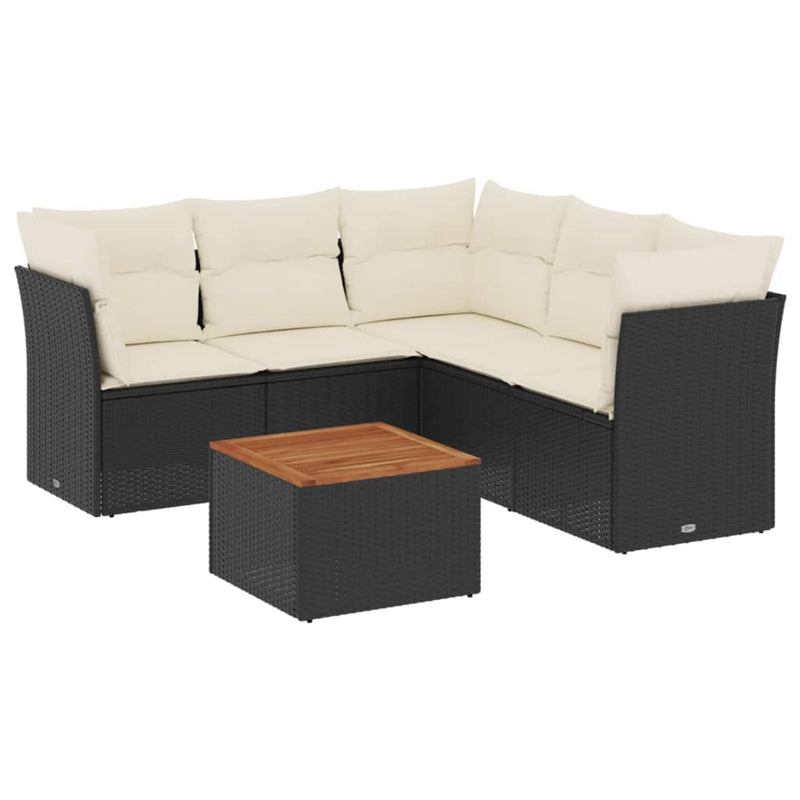 6 Piece Garden Sofa Set with Cushions Black Poly Rattan