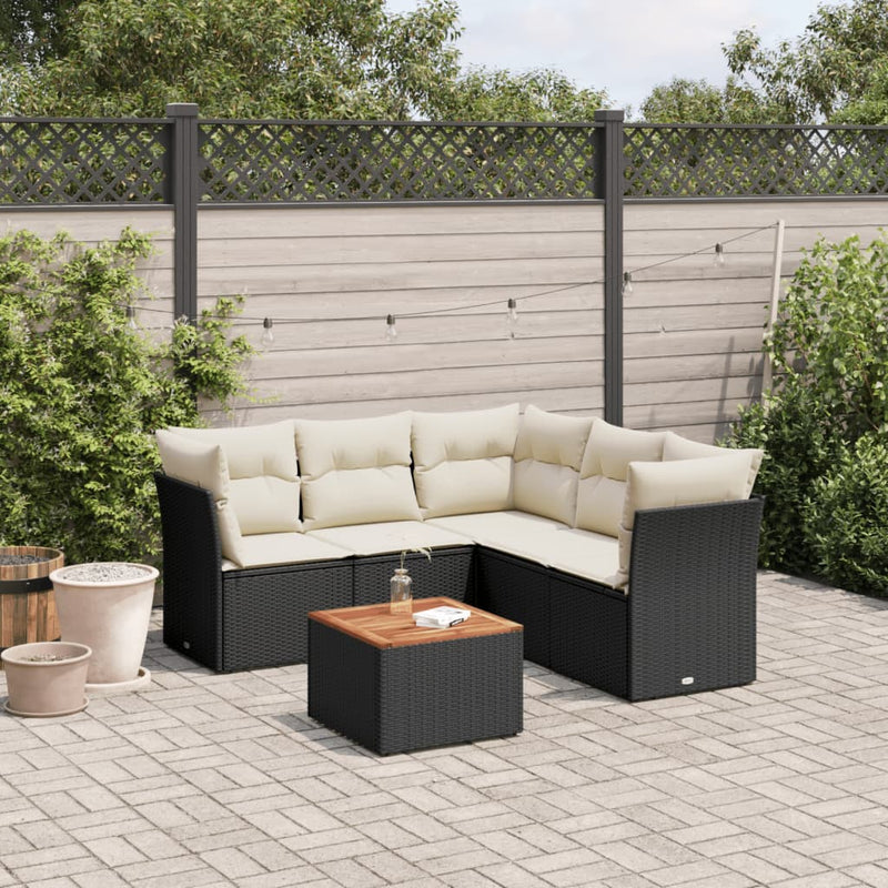 6 Piece Garden Sofa Set with Cushions Black Poly Rattan