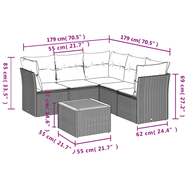 6 Piece Garden Sofa Set with Cushions Beige Poly Rattan