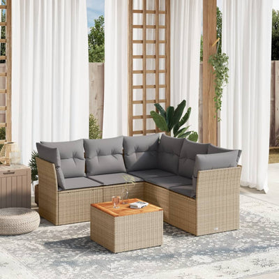 6 Piece Garden Sofa Set with Cushions Beige Poly Rattan