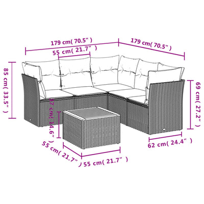 6 Piece Garden Sofa Set with Cushions Grey Poly Rattan