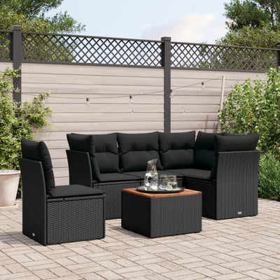 6 Piece Garden Sofa Set with Cushions Black Poly Rattan