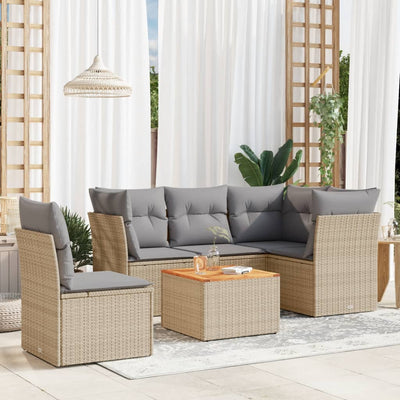 6 Piece Garden Sofa Set with Cushions Beige Poly Rattan