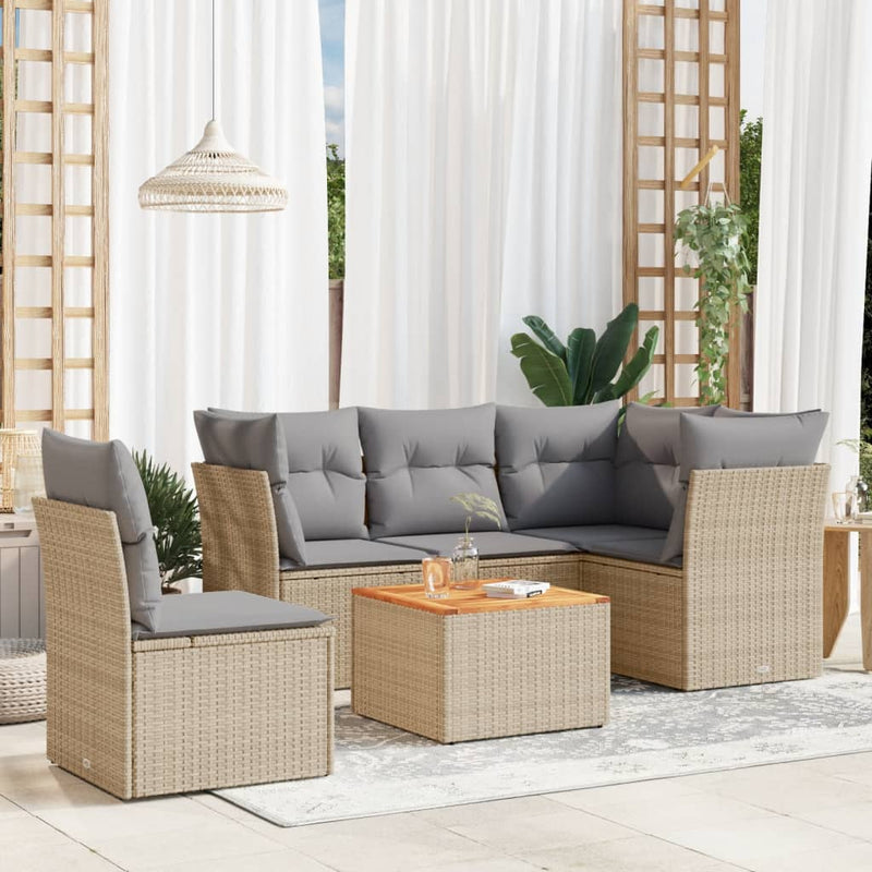 6 Piece Garden Sofa Set with Cushions Beige Poly Rattan