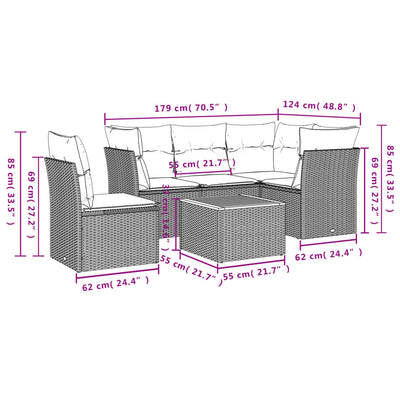 6 Piece Garden Sofa Set with Cushions Grey Poly Rattan