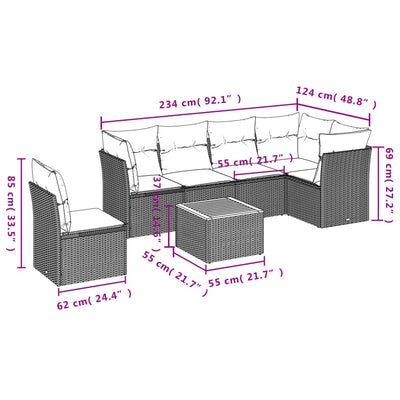 7 Piece Garden Sofa Set with Cushions Beige Poly Rattan