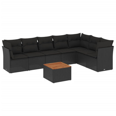 8 Piece Garden Sofa Set with Cushions Black Poly Rattan