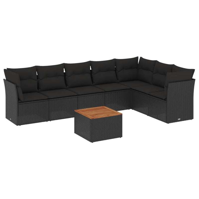 8 Piece Garden Sofa Set with Cushions Black Poly Rattan